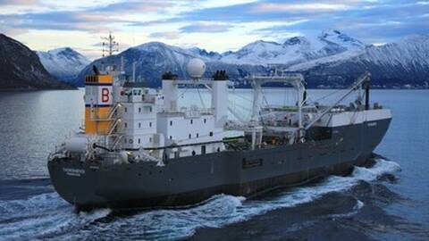 Krilltråleren Antarctic Sea, tidligere Thorshøvdi. Foto: Krillsea Group AS