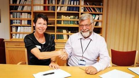 Adm.dir. Norunn S. Myklebust i Norsk institutt for naturforskning (NINA) og adm.dir. Tore Nepstad ved Havforskningsinstituttet. Foto: Kjartan Mæstad / Havforskningsinstituttet