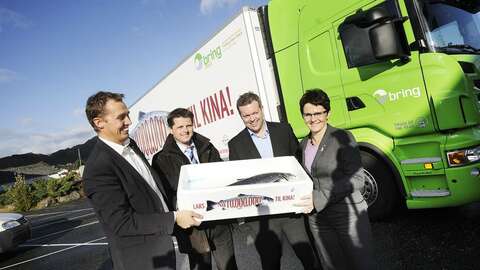 Arkivbilde fra da laks nr. 10 millioner var på vei til Kina i 2010. Foto: Tom Haga / Norwegian Seafood Council