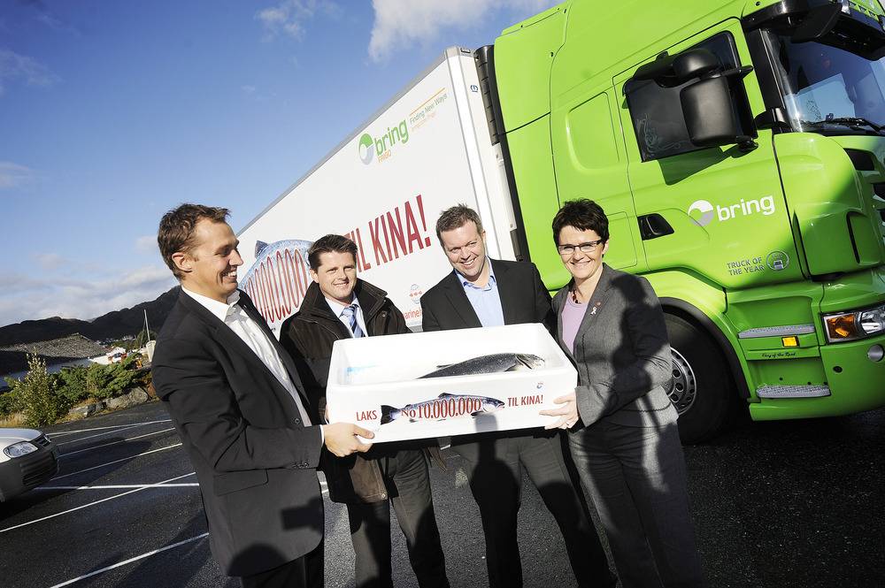 Arkivbilde fra da laks nr. 10 millioner var på vei til Kina i 2010. Foto: Tom Haga / Norwegian Seafood Council