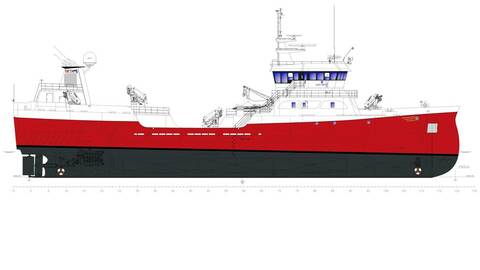 Profiltegning av nybygget til Norsk Fisketransport AS. Tegning: Aas Mek Verksted AS