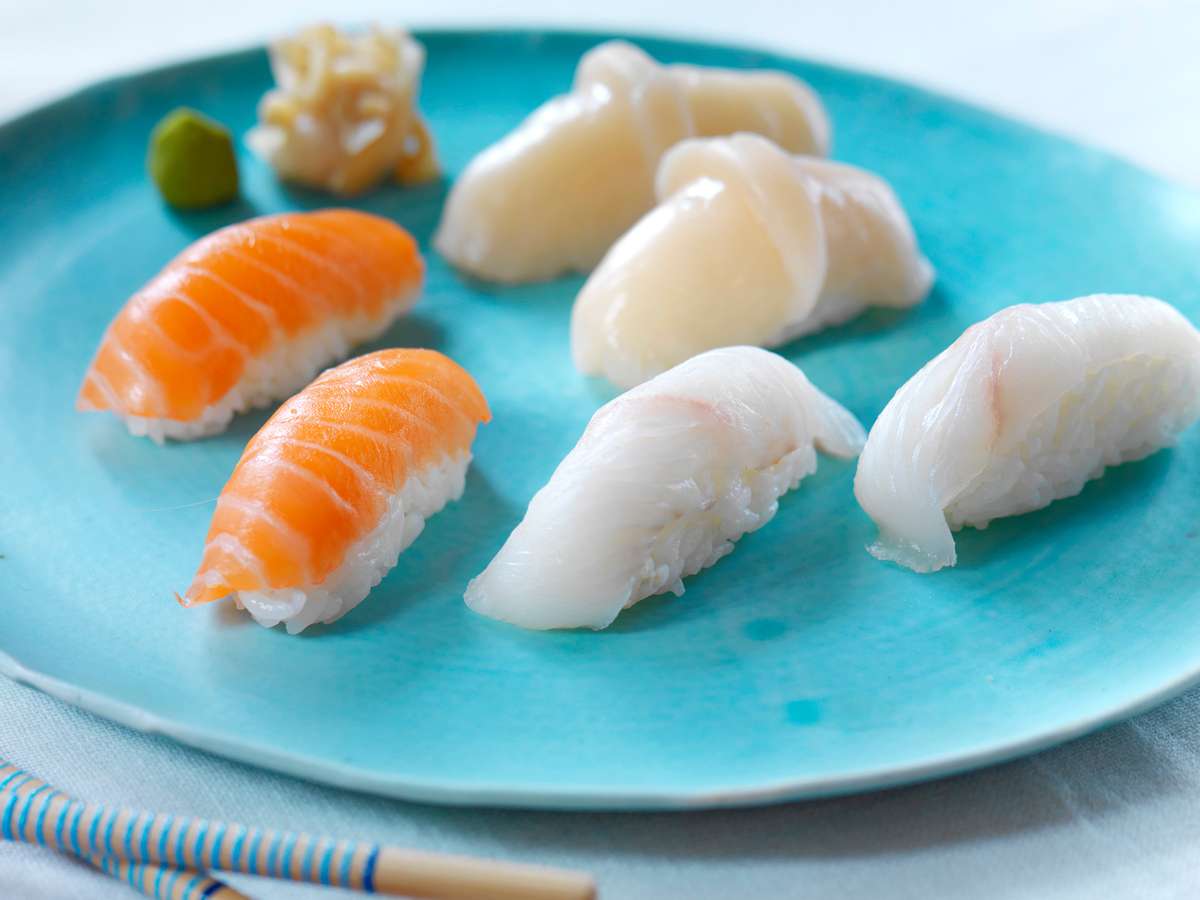 Nigiri sushi med lakse- og kveitefilet. Foto: Studio Dreyer-Hensley / Norwegian Seafood Council