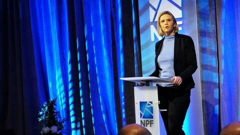 Sylvi Listhaug annonserte tildelingen av utvinningstillatelser på norsk sokkel i konsesjonsrunden TFO 2019 under Oljeindustripolitisk Seminar i Sandefjord 14. januar 2020. Foto: Peder Qvale / OED