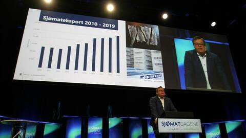 Fiskeri- og sjømatminister Harald T. Nesvik på Sjømatdagene på Hell 2020. Foto: NFD