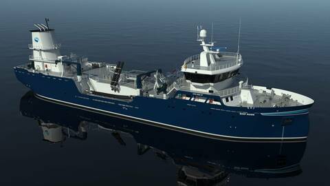 De nye brønnbåtene får en lengde på 76,96 meter og et lasteromsvolum på 3.000 m3. Illustrasjon: Aas Mek. Verksted AS