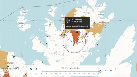 Fiskesykdommen infeksiøs lakseanemi er påvist ved sjølokaliteten Store Kobbøy i Måsøy kommune. Kart: BarentsWatch